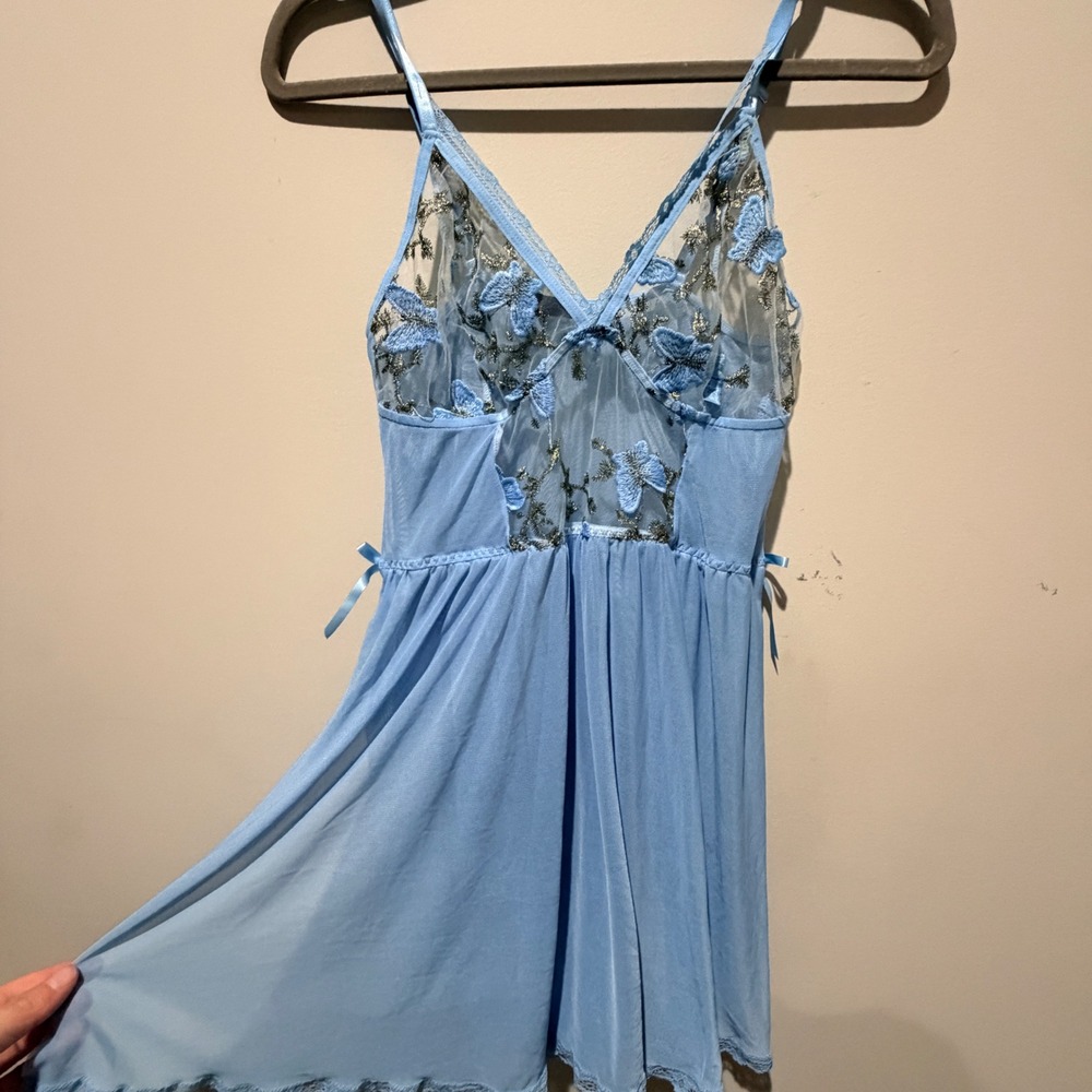 Avidlove Babydoll Tank XL Blue Mesh Butterfly Fairycore Layering Coquette